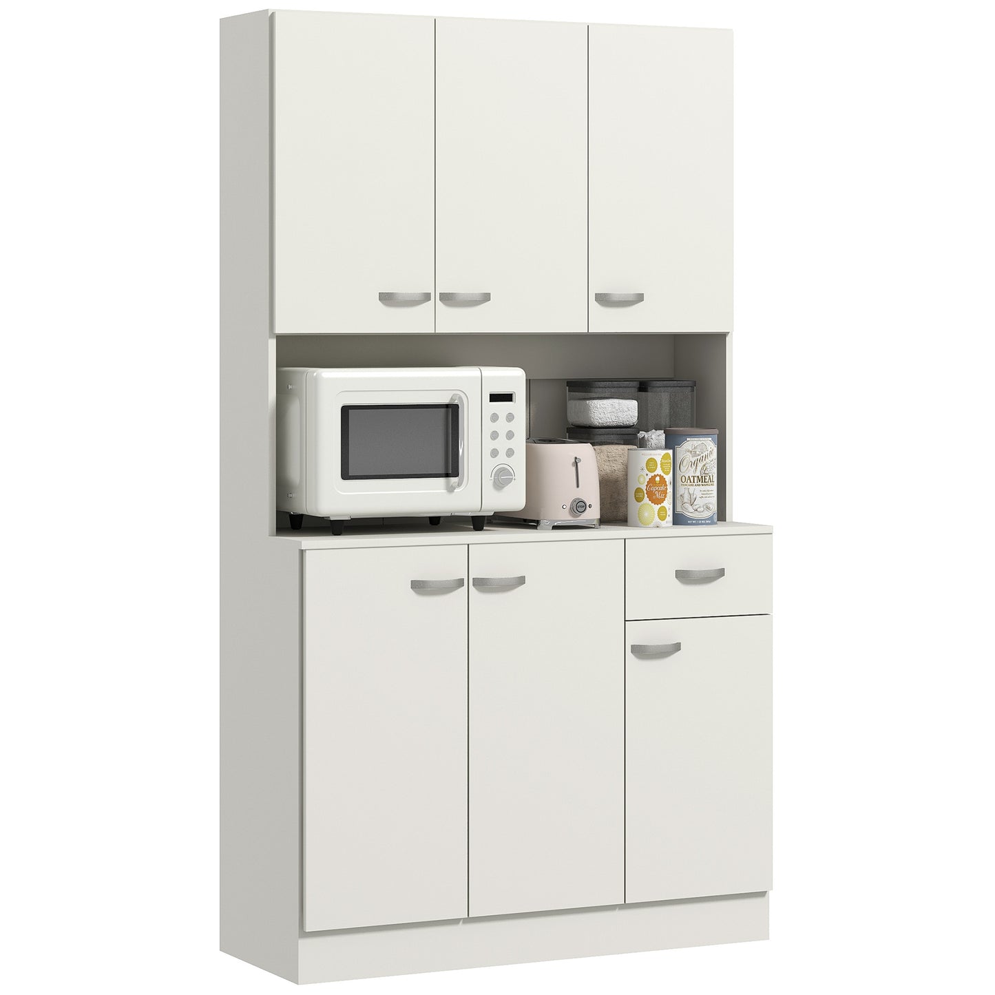 Rasu 180cm Wooden White Freestanding Kitchen Pantry Storage Cabinet Pantry