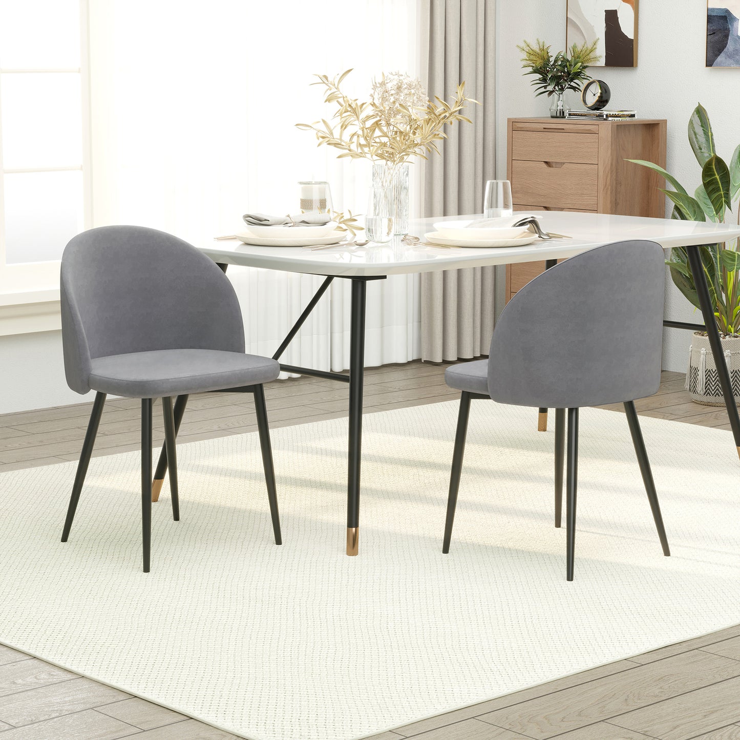 Ladori Fabric Grey Contemporary Dining Chairs Set Of 2 With Soft Upholstered Seats