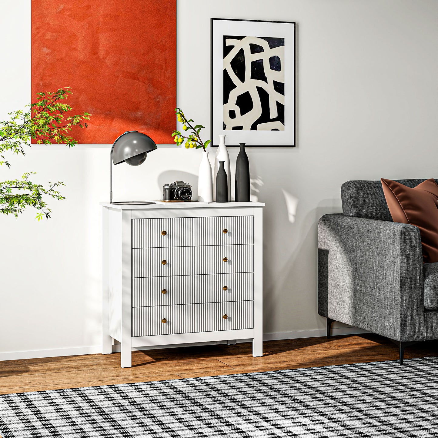 Vedise Wooden White Elegant 5 Drawer Chest Of Drawers