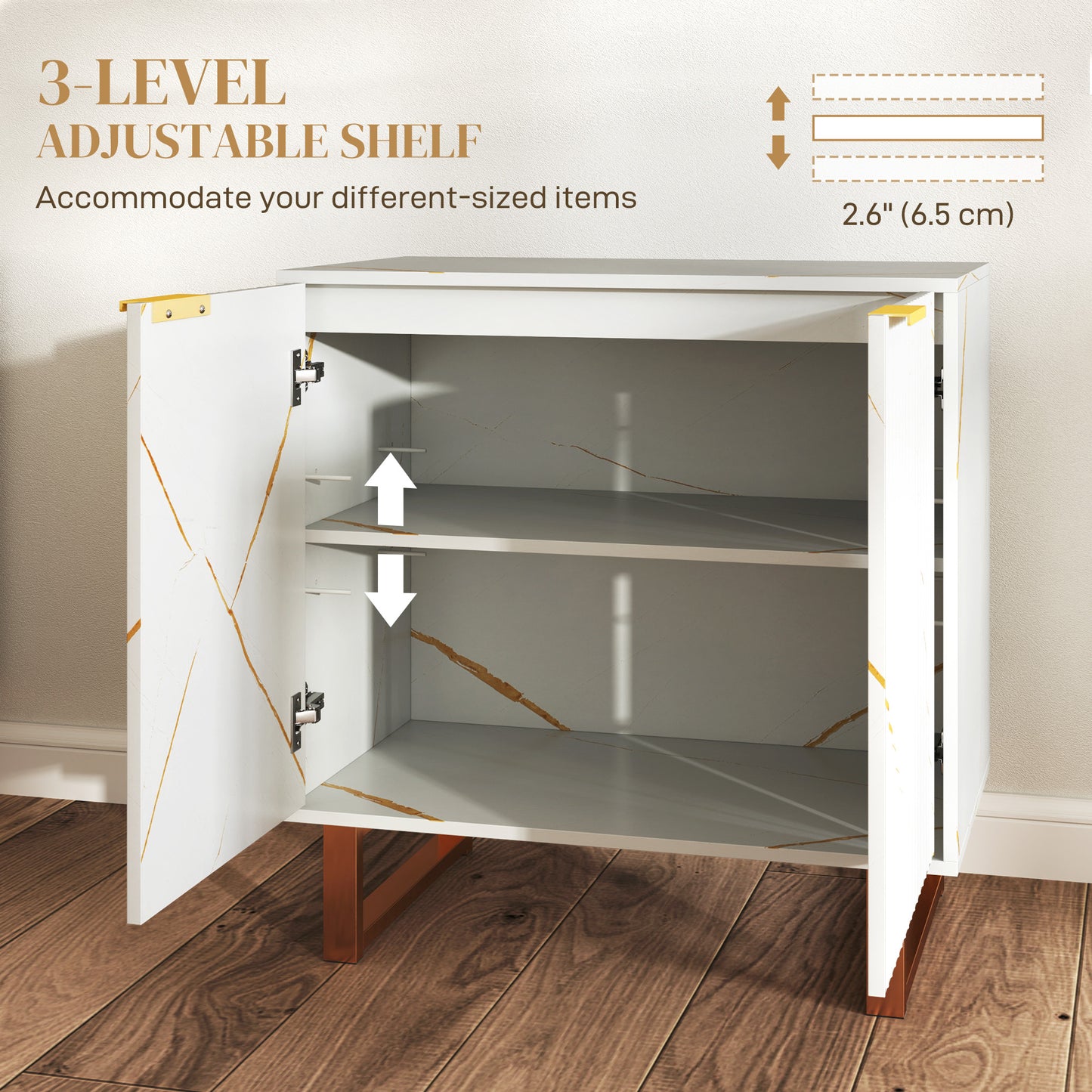 Redi Sora White And Gold Elegant Sideboard With Ribbed Finish