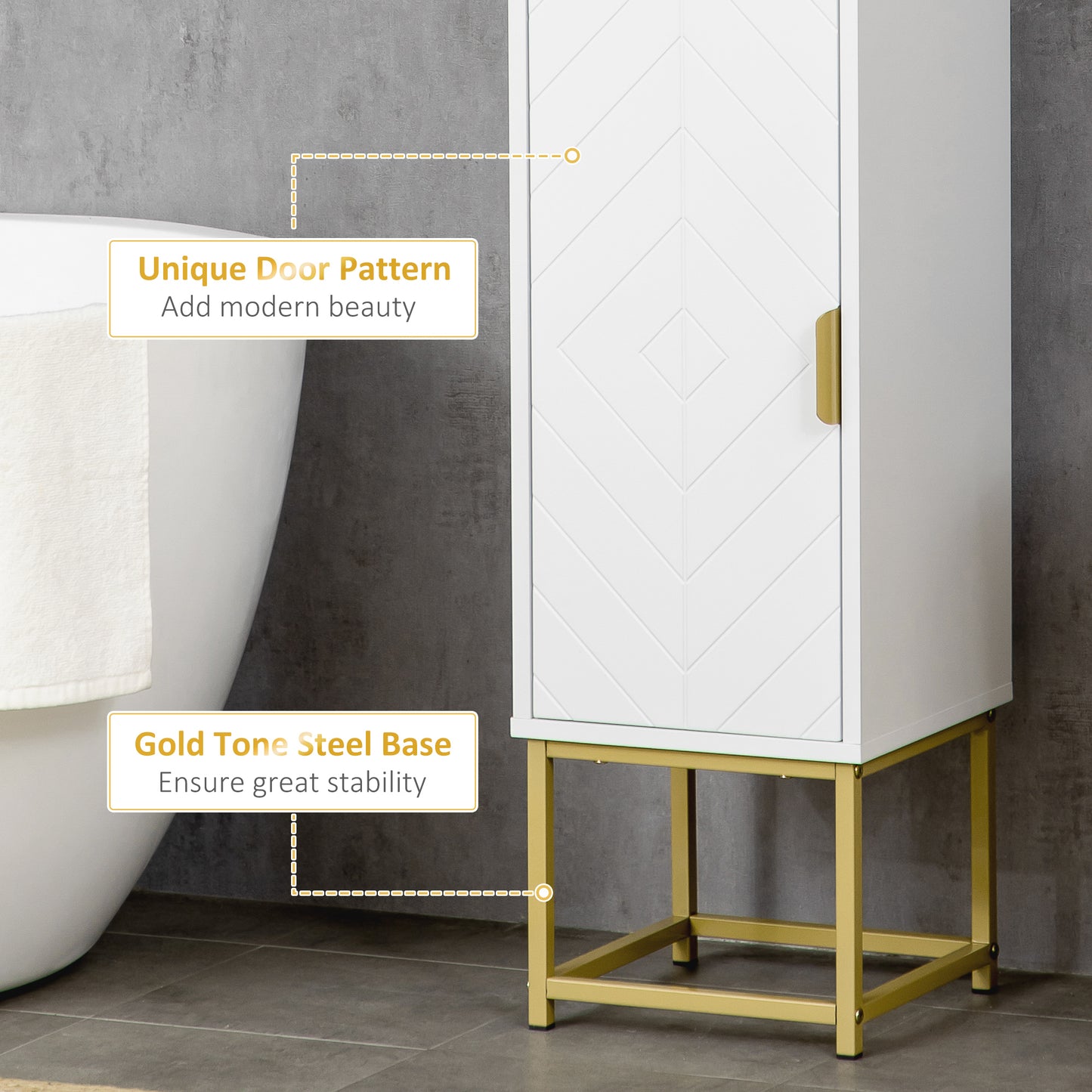 Kacoel Tall Narrow Bathroom Storage Cabinet With Adjustable Shelves Double Doors And Steel Base White