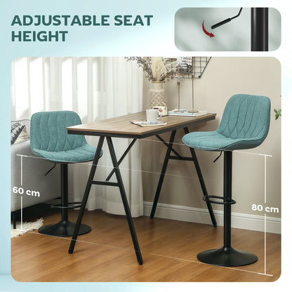 Loelne Fabric Blue Linen Look Bar Stools Set Of 2