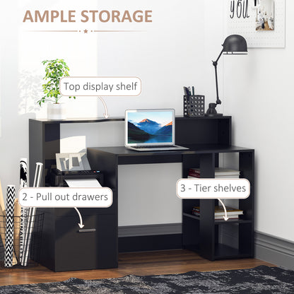 Tapava 137cm Wooden Black Large Office Desk With Shelves Drawers And Printer Stand