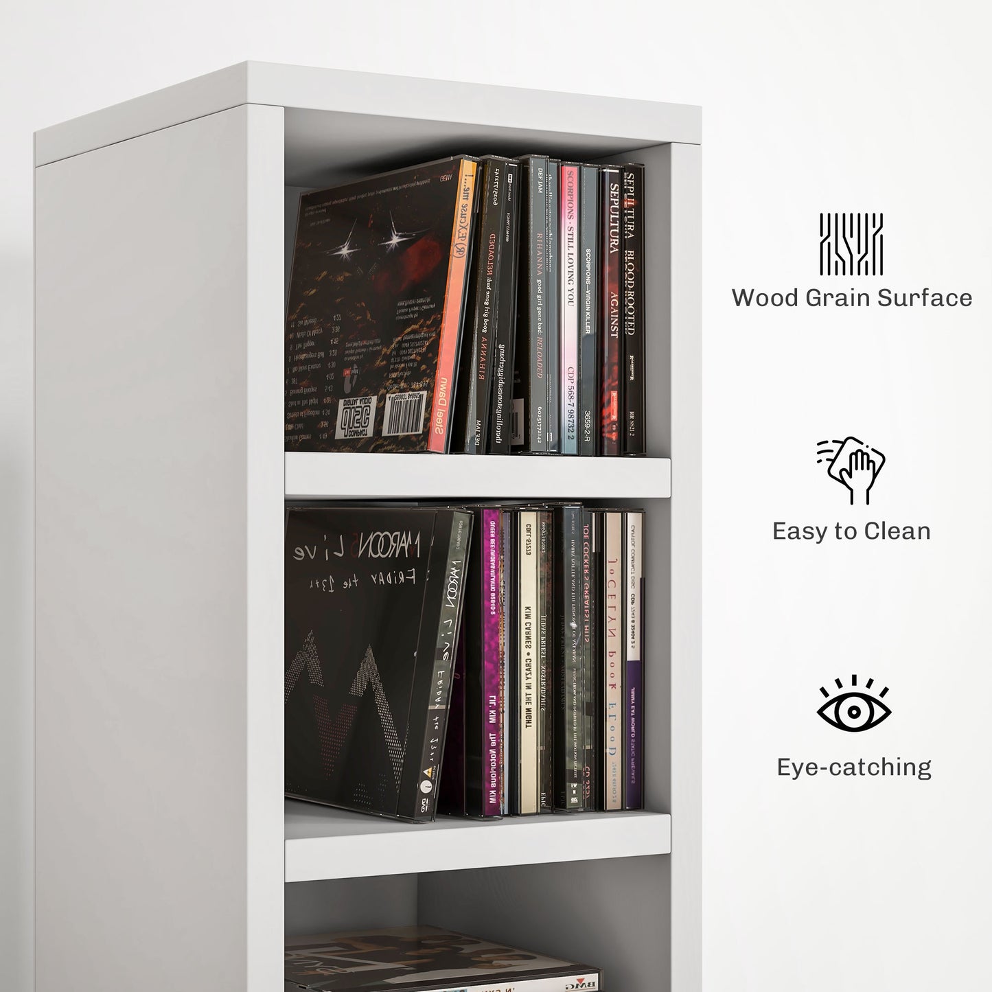 Manina Wood White Tall Narrow CD Storage Tower With 204 Disc Capacity