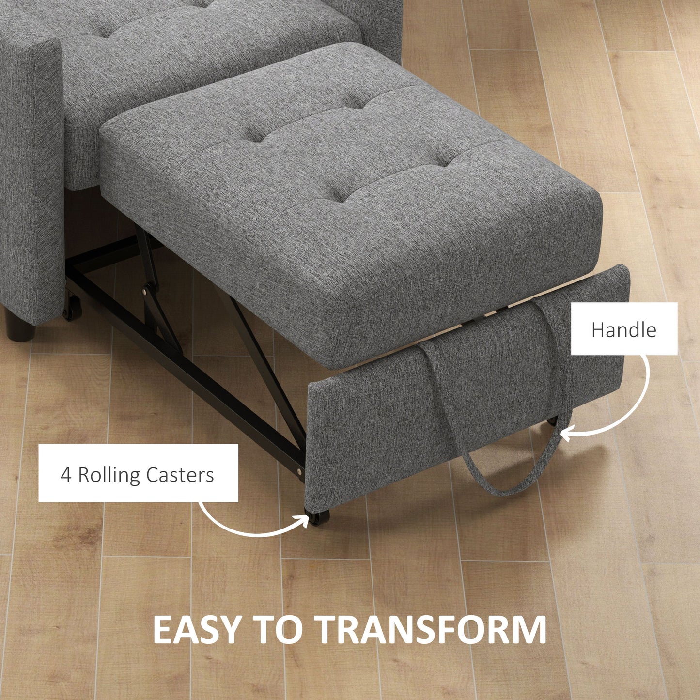 Hala Fabric Grey 3 In One Single Chair Bed With Adjustable Back Pillow And Footrest
