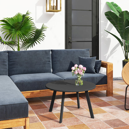 Ludove Metal And Glass Black Round Outdoor Coffee Table With Non Slip Feet 70cm