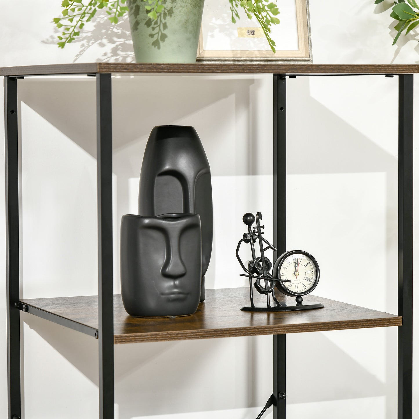 Rana Black Metal And Rustic Brown Unit With Shelves And Fabric Drawers