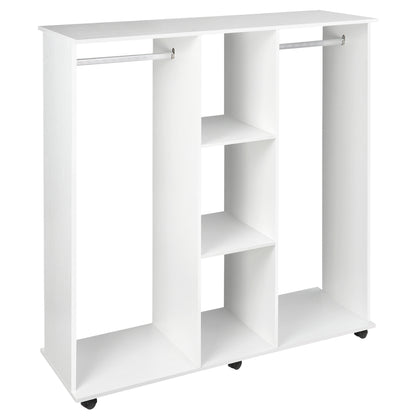 Belario White Double Open Wardrobe With Shelves Hanging Rail And Lockable Wheels