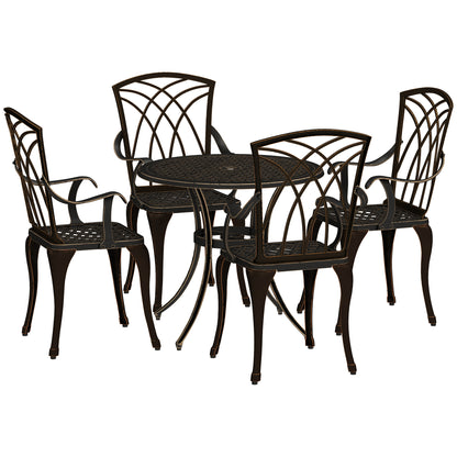 Sake 4 Seater Garden Dining Set Bronze Cast Aluminium Round Table with Parasol Hole