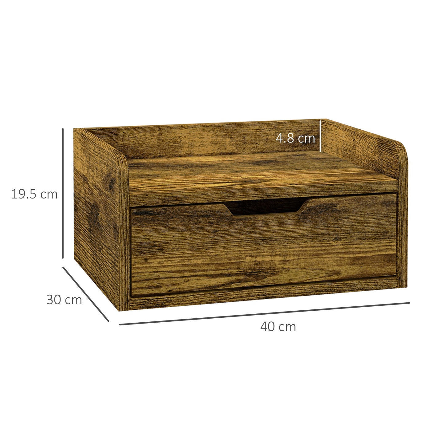 Mita Tova Rustic Brown Set Of 2 Wall Mounted Floating Bedside Tables With Drawer Storage