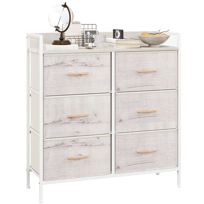 Fisufi Fabric And Wood Natural Finish 6 Drawer Rustic Storage Chest