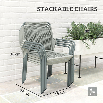Rolapa Rattan Rope Grey 4 Seater Outdoor Garden Dining Set With Stackable Chairs