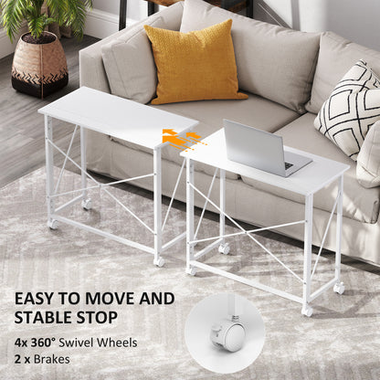 Romira 80cm Metal White Folding Desk Lockable Wheels