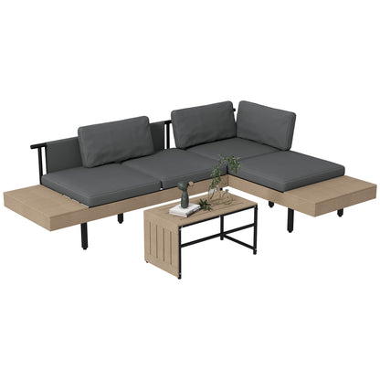 Vivino Metal Grey 3 Piece L Shaped Outdoor Garden Sofa Set with Coffee Table and 2 Side Tables