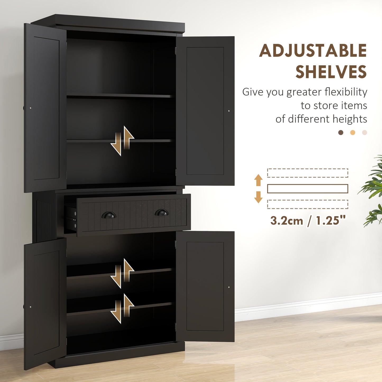 Nafino Wooden Black Freestanding Multi Storage Kitchen Cabinet