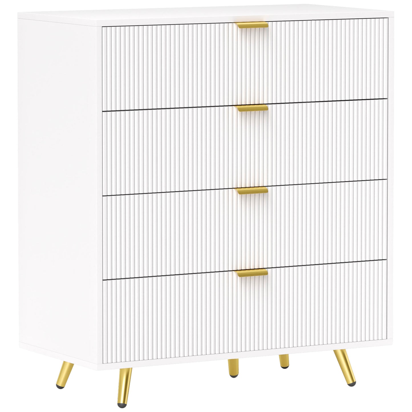 Refa Wooden White Elegant 4 Drawer Bedside Storage Table