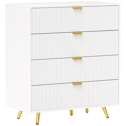 Refa Wooden White Elegant 4 Drawer Bedside Storage Table