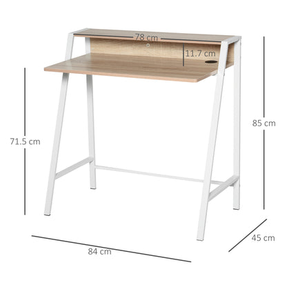 Dodosu 84cm Wooden White And Oak Compact Writing Desk With Storage Shelf