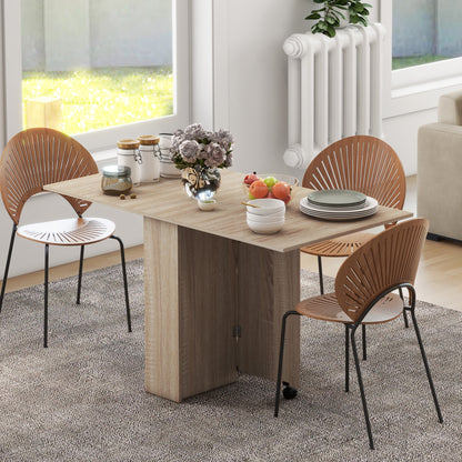 Vasufa Wooden Natural Ex10dable Drop Leaf Dining Table Seating 4 To 6 With Shelves And Wheels