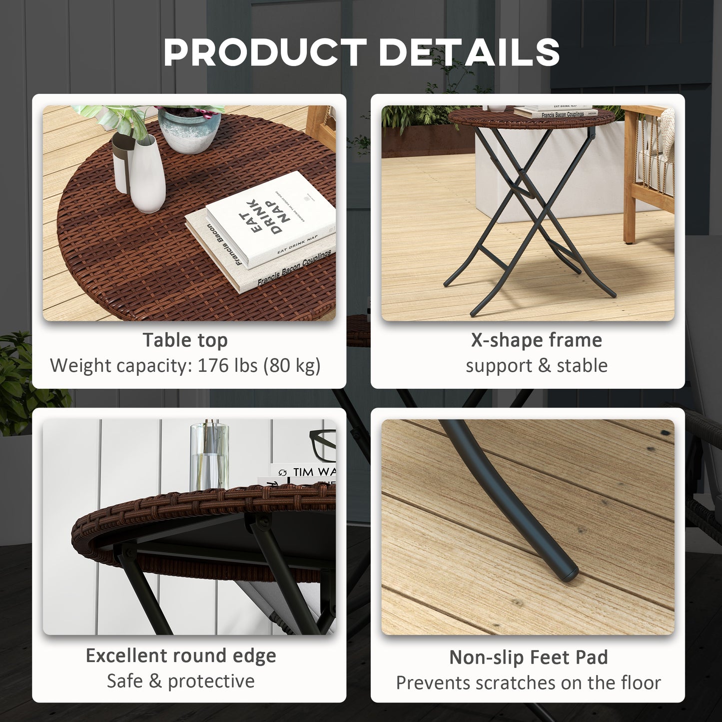 Kasado Brown Rattan Folding Round Outdoor Bistro Table