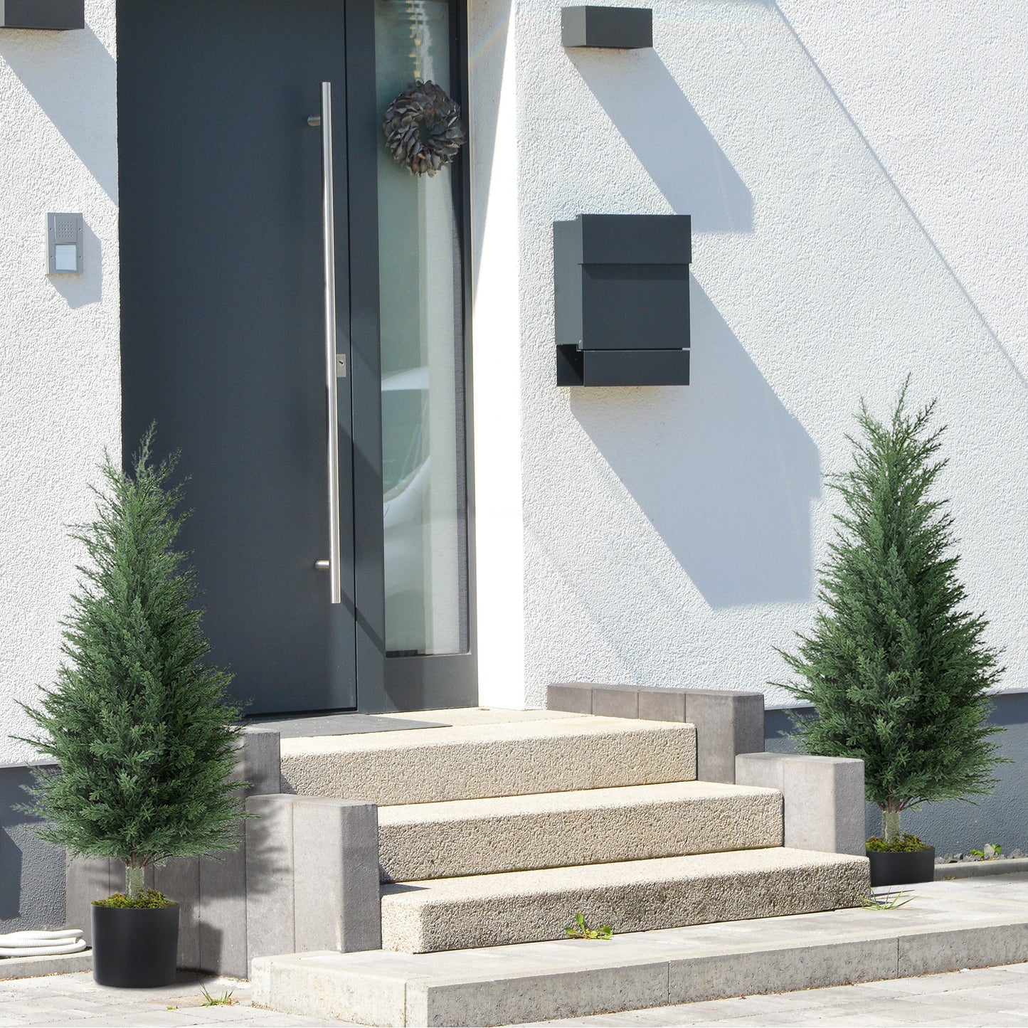 Lusa Set Of 2 Outdoor Artificial Cypress Trees H8 90cm With UV Resistant Finish