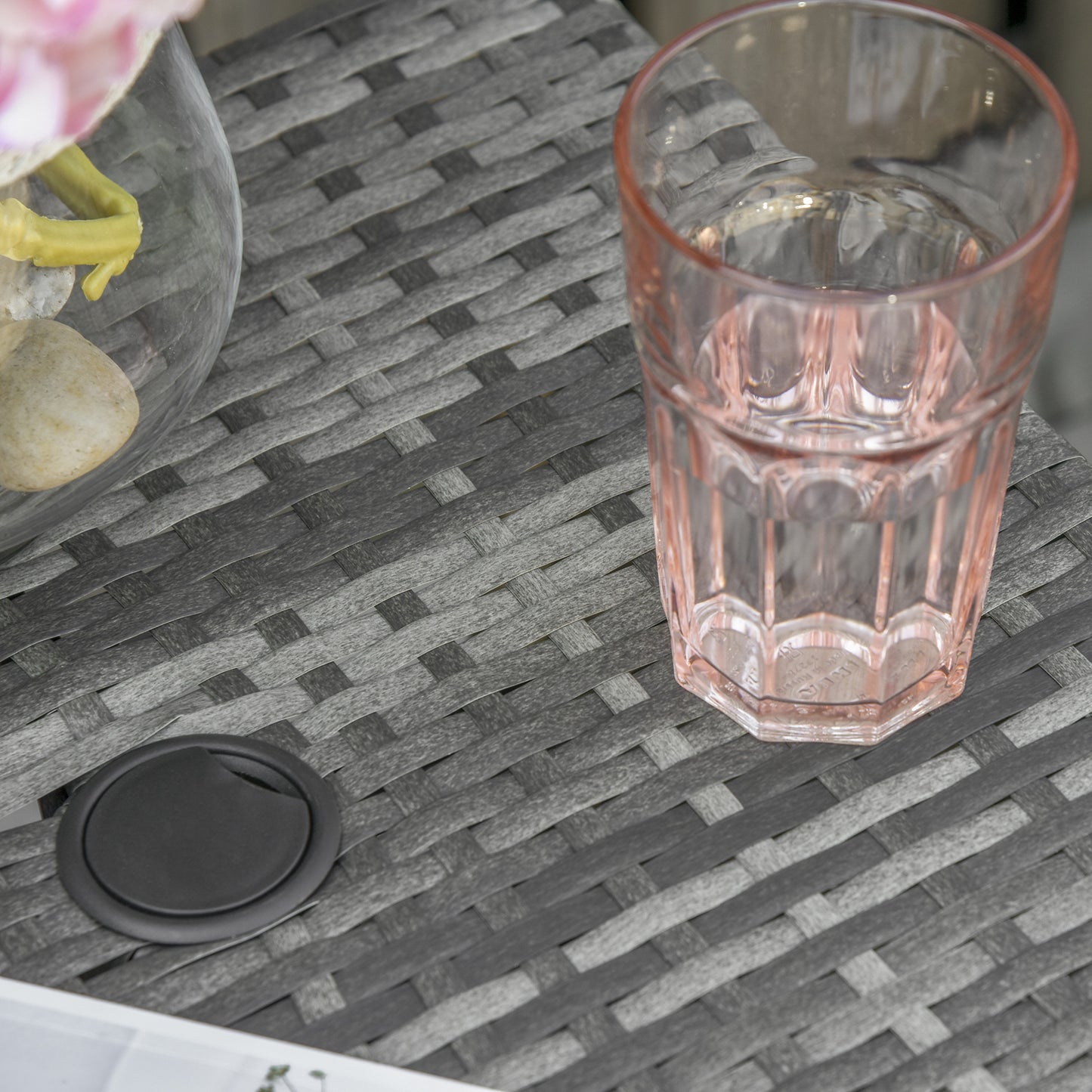 Toka Grey Rattan Outdoor Bistro Table With Umbrella Hole And Shelf