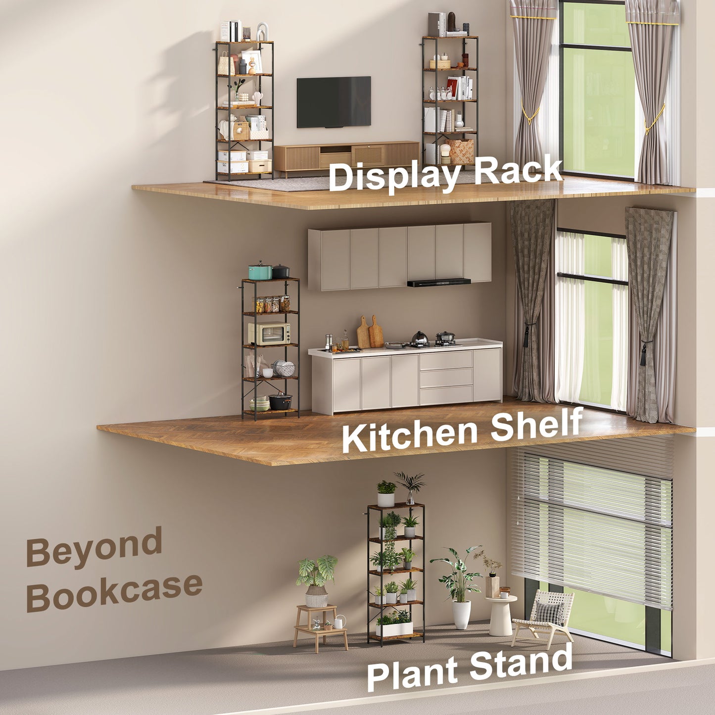 Ravitti Metal And Wood Rustic Brown And Black 5 Tier Industrial Bookcase