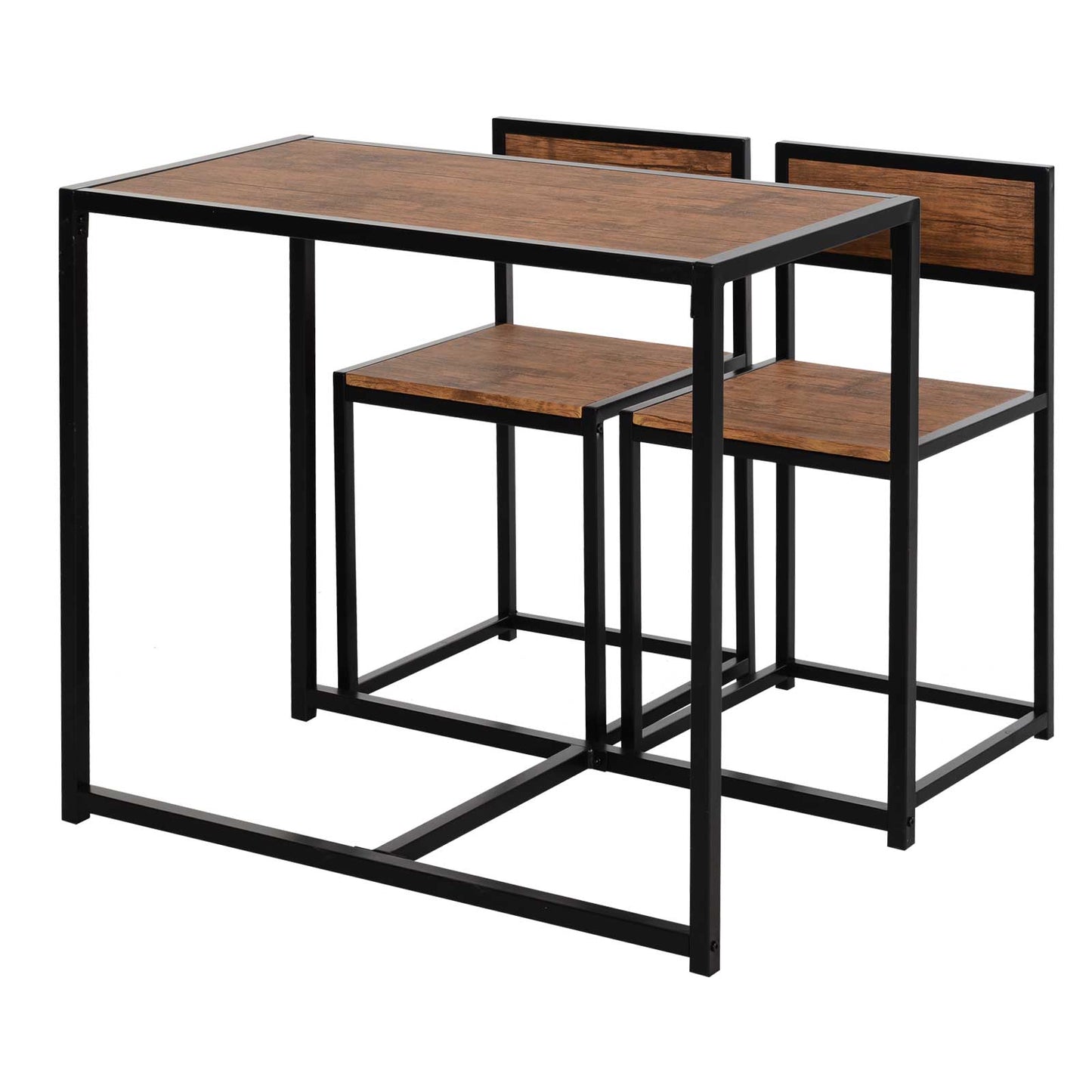 Lottopa Metal And Wooden Natural Compact Dining Table And Chair Set For Small Kitchens