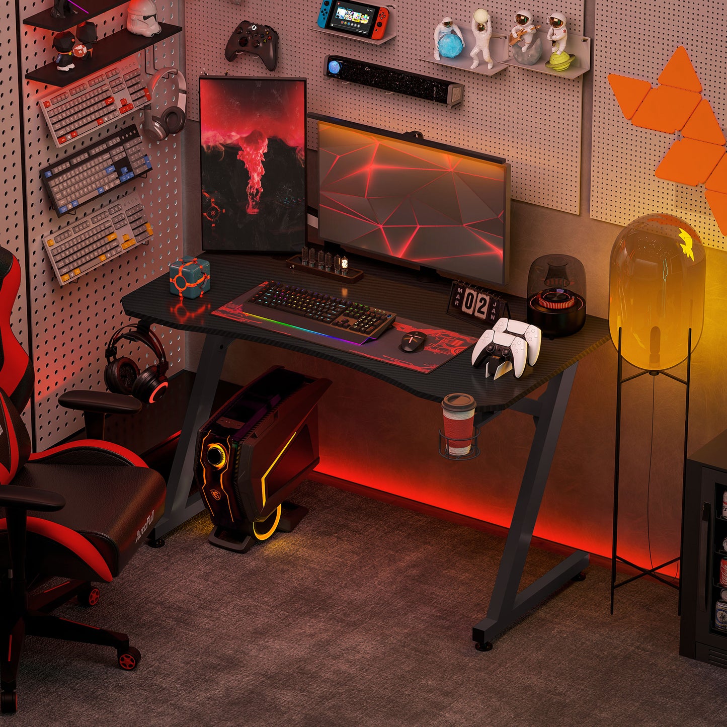 Hanaba 120cm Steel Frame Black Gaming Desk With Cup Holder Headphone Hook And Cable Management