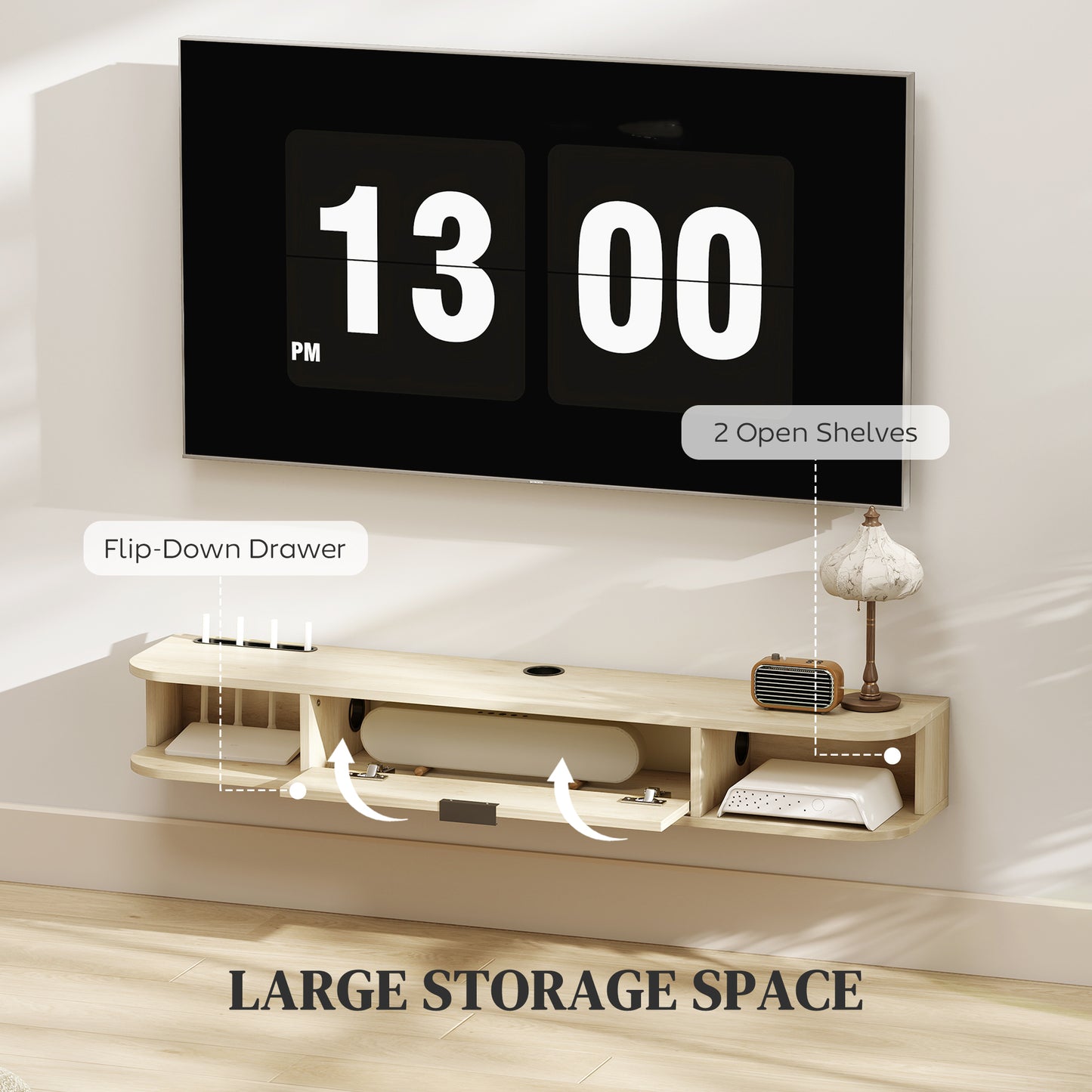 Avalani 120cm Natural Finish Floating TV Unit For Screens Up To 50 Inches