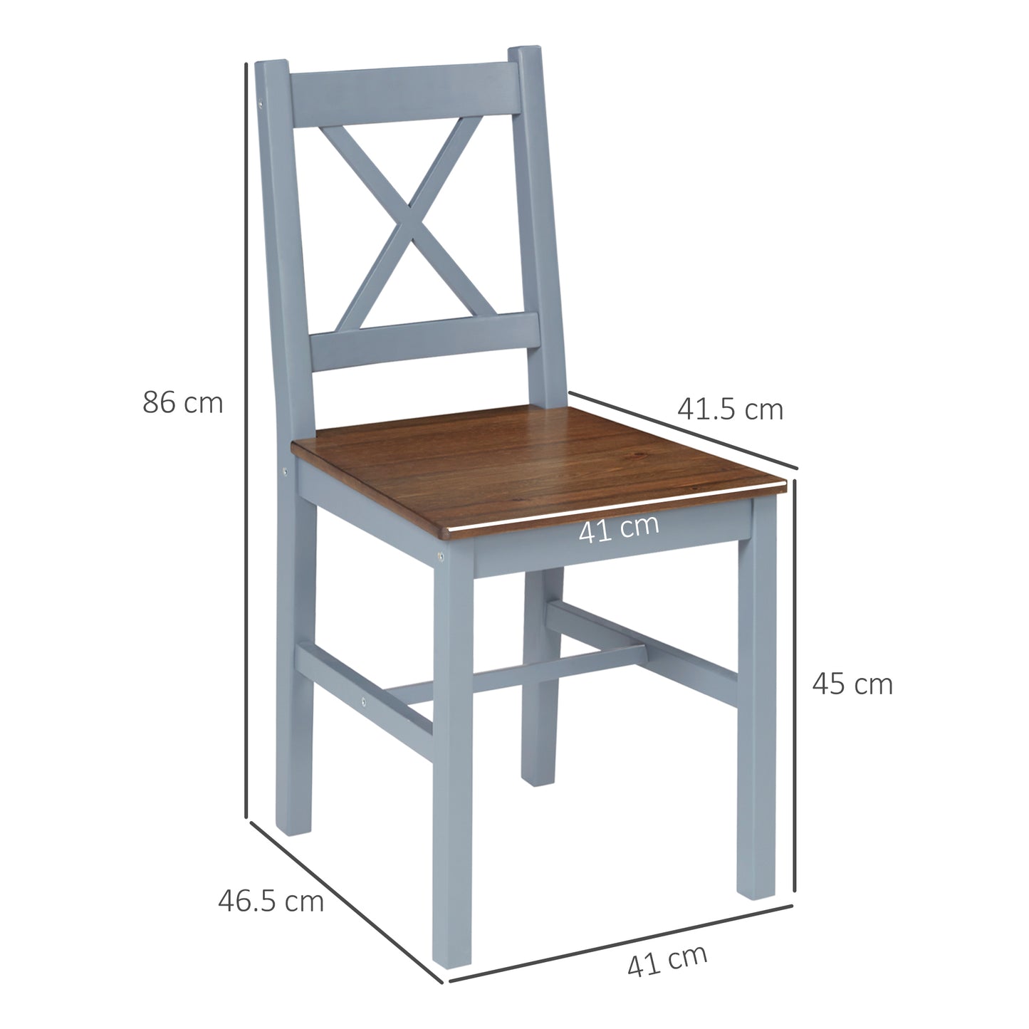 Vinnetti Solid Wood Grey Cross Back Dining Chairs Set Of 2 With Classic Structure