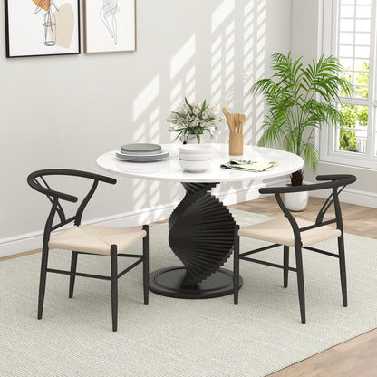 Ranopa Woven Hemp And Wood Black And Beige Dining Chairs Set Of 2 With Y ShaFauxd Backrest