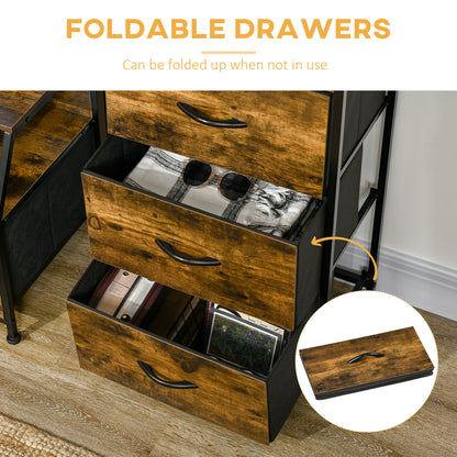 Elsuve Metal And Fabric Rustic Brown 3 Drawer Storage Chest With Display Shelf