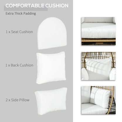 Tasudo Natural String Rattan Egg Chair With White Cushions And Pillows