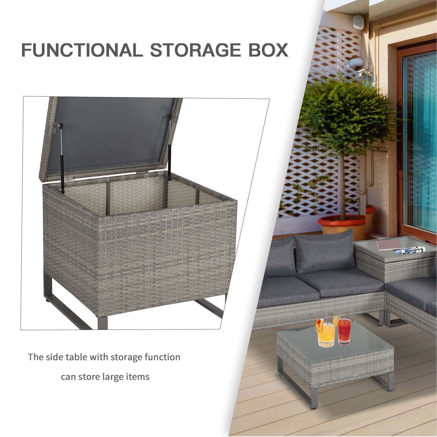 Samilo 4 Seater Grey Rattan Garden Sofa Set With Storage Coffee Table