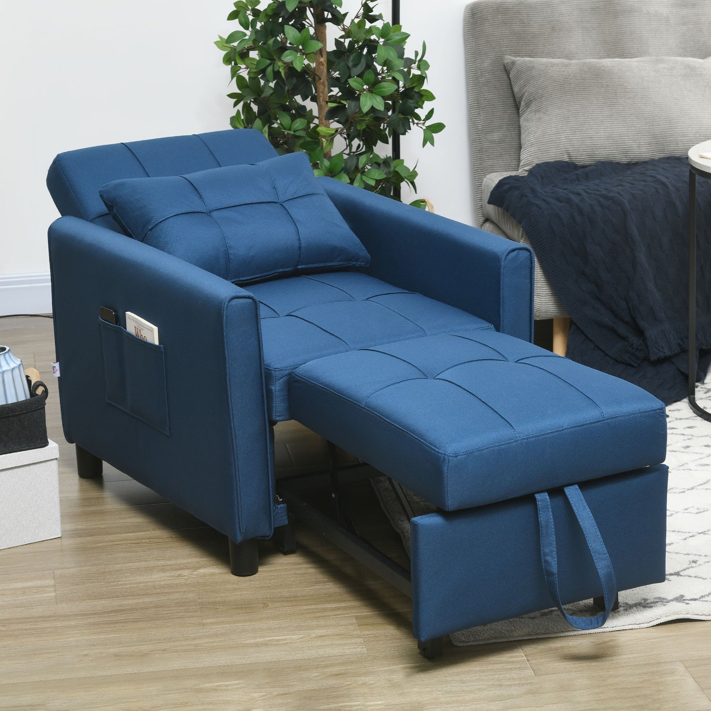 Haso Linen Look Dark Blue Single Sleeper Chair
