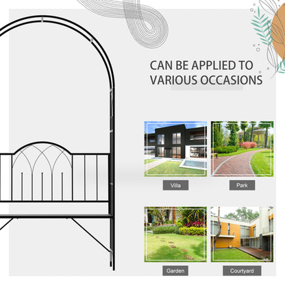 Katoba Metal Black 2 Seater Garden Arch Bench With Trellis For Climbing Plants