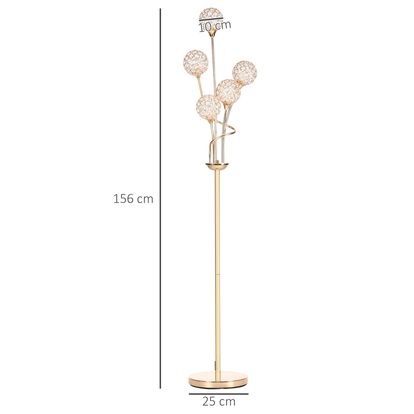 Rarodi Crystal And Metal Gold Tone 5 Light Upright Floor Lamp 156 cm