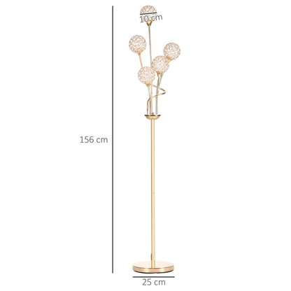 Rarodi Crystal And Metal Gold Tone 5 Light Upright Floor Lamp 156 cm