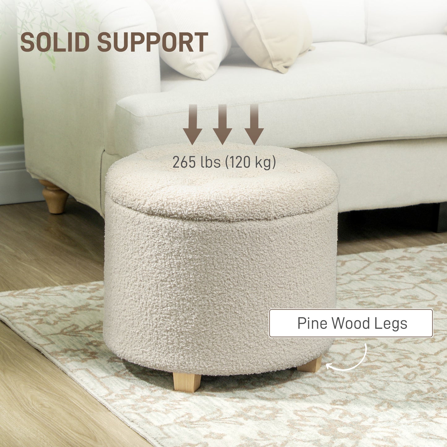 Fimi Boucle Cream White Storage Ottoman Diamond Tufted Lid Teddy Fleece