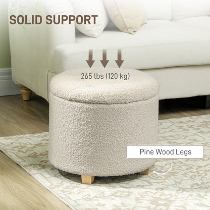 Fimi Boucle Cream White Storage Ottoman Diamond Tufted Lid Teddy Fleece