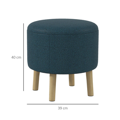 Dotaha Linen Look Blue Round Storage Ottoman