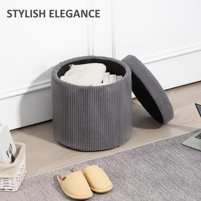 Yoluha Round Grey Corduroy Storage Footstool With Removable Lid
