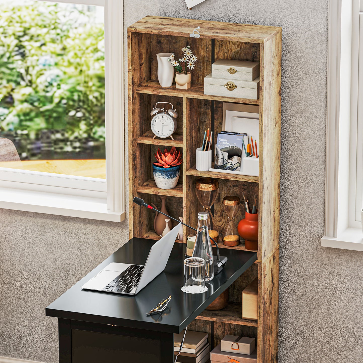 Codi 98cm Rustic Brown Folding Desk With Blackboard Panel And Side Shelving