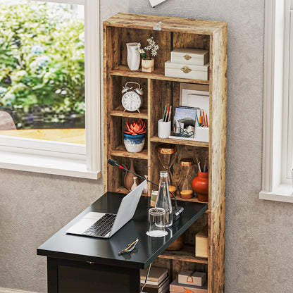 Codi 98cm Rustic Brown Folding Desk With Blackboard Panel And Side Shelving