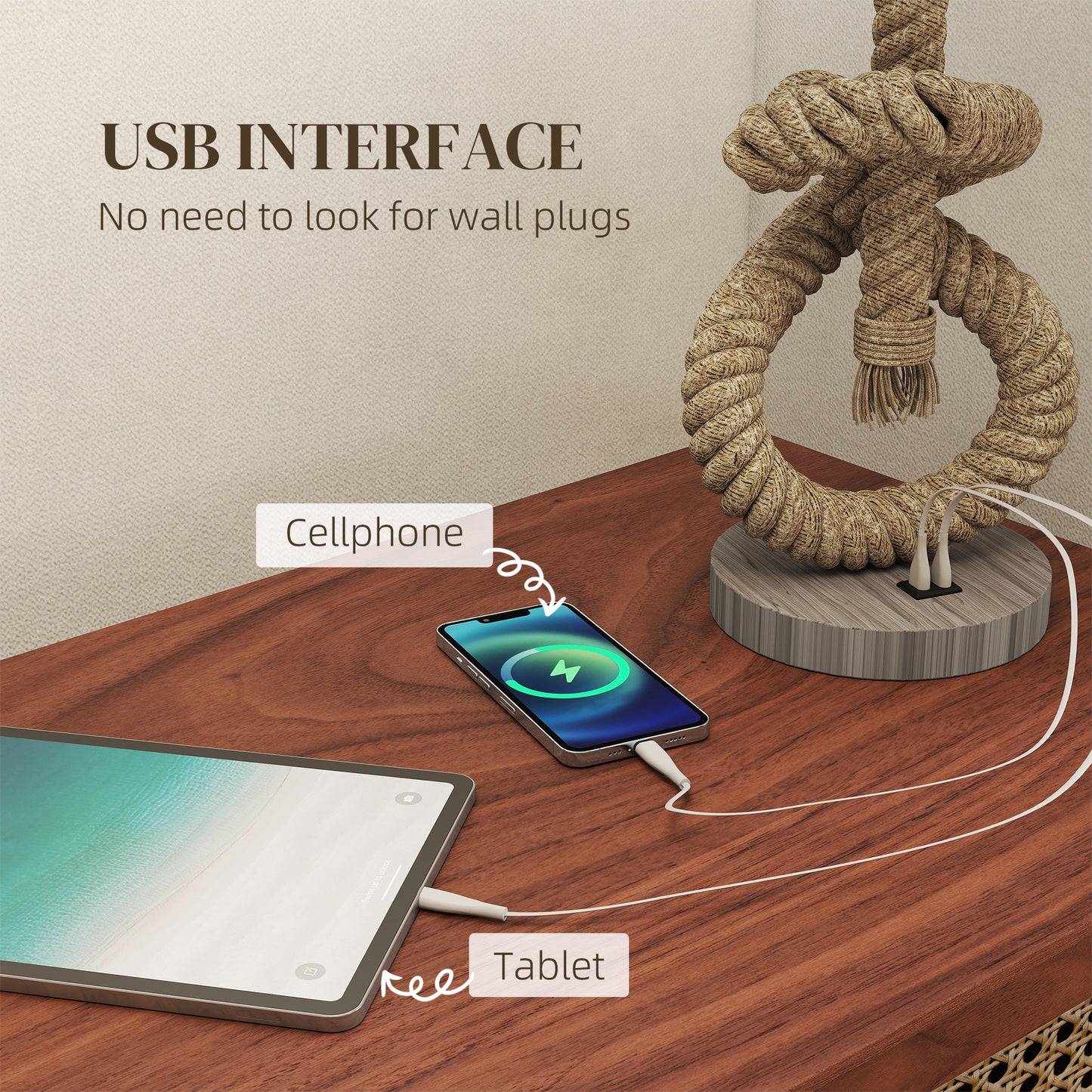 Releta Metal And Fabric Nautical LED Table Lamp With USB Charging Port