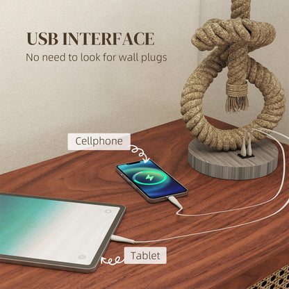Releta Metal And Fabric Nautical LED Table Lamp With USB Charging Port