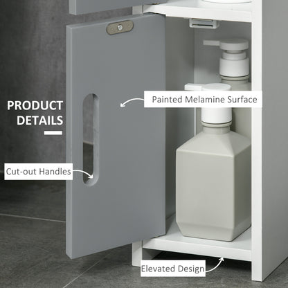 Dono Tall Freestanding Bathroom Storage Unit With OFauxn Shelves And Cupboards Grey