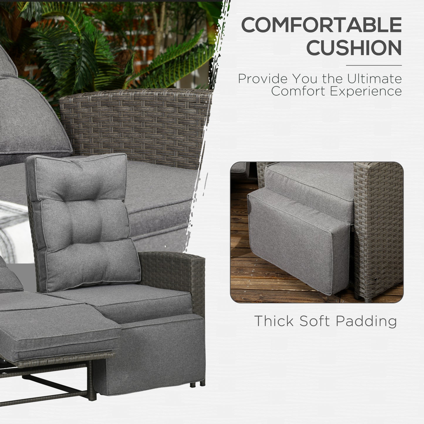 Rayo Grey Rattan 4 Seater Outdoor Sofa Set With Glass Top Table