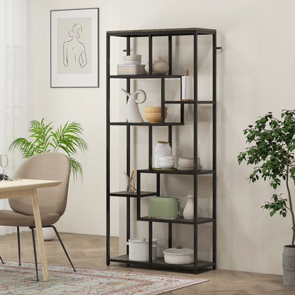 Sudina Metal And Wood Grey And Black 7 Tier Geometric Display Bookcase